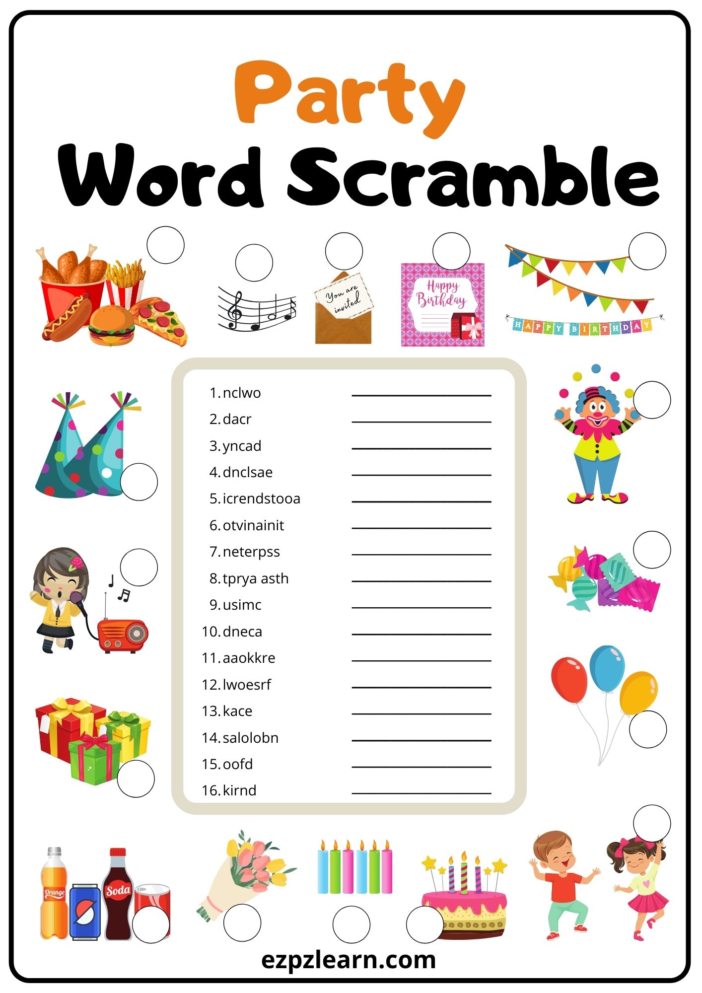 Party Word Scramble 2
